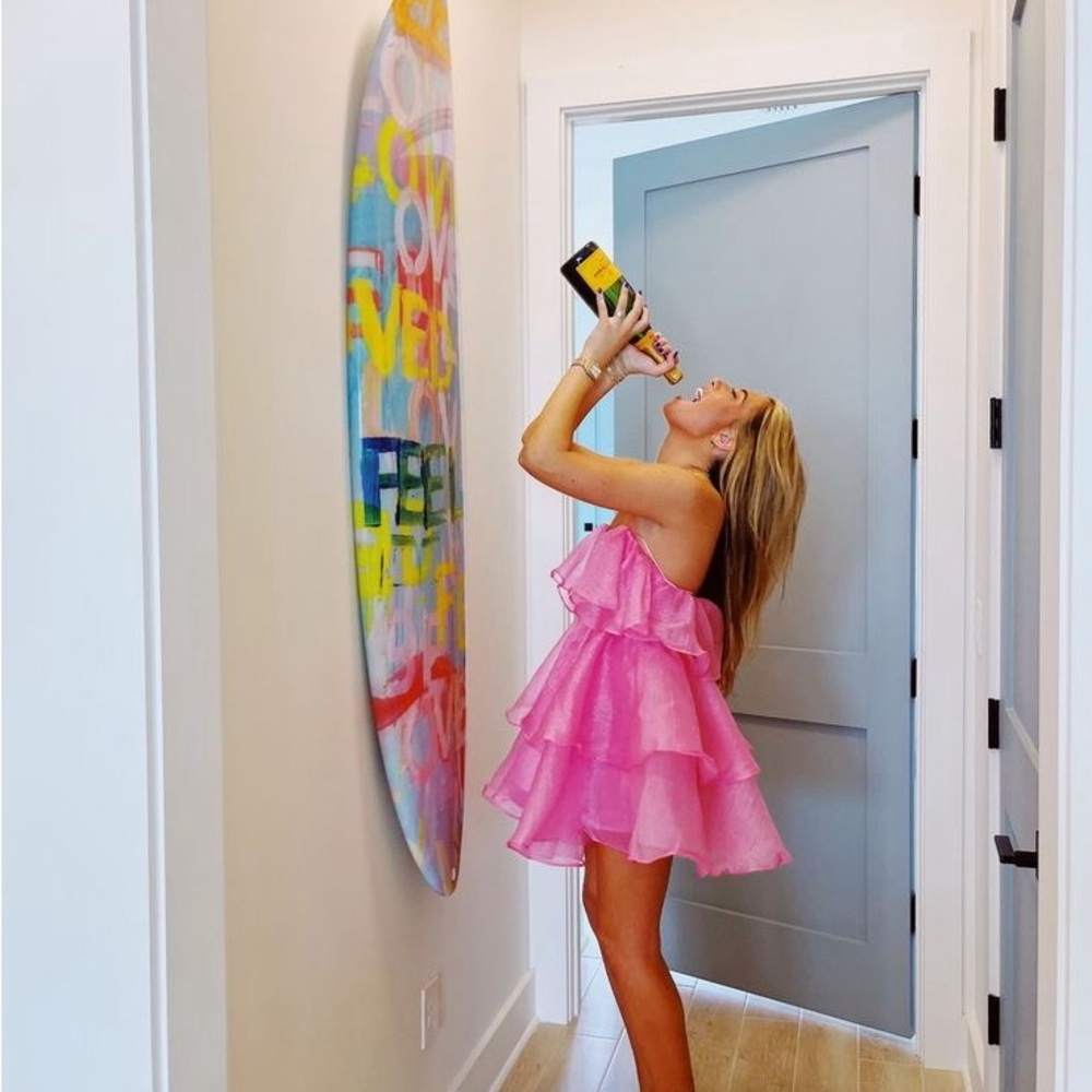 Cocolillys Shimmery Bubble Gum Ruffled Strapless Rush Dress